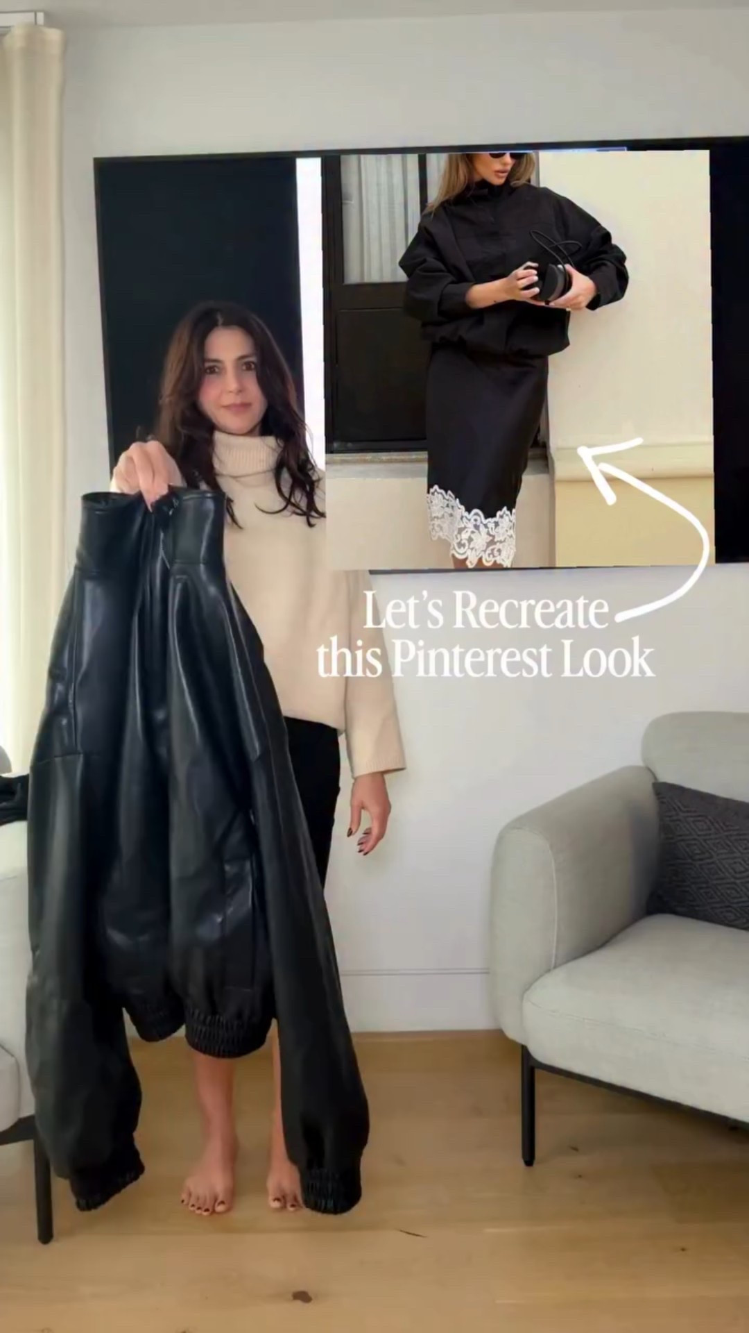 When this look showed up on my Pinterest feed, I knew I had to recreate it😍 Funnel-neck jackets and lace details are having such a moment, and I loved bringing both elements together in this outfit✨