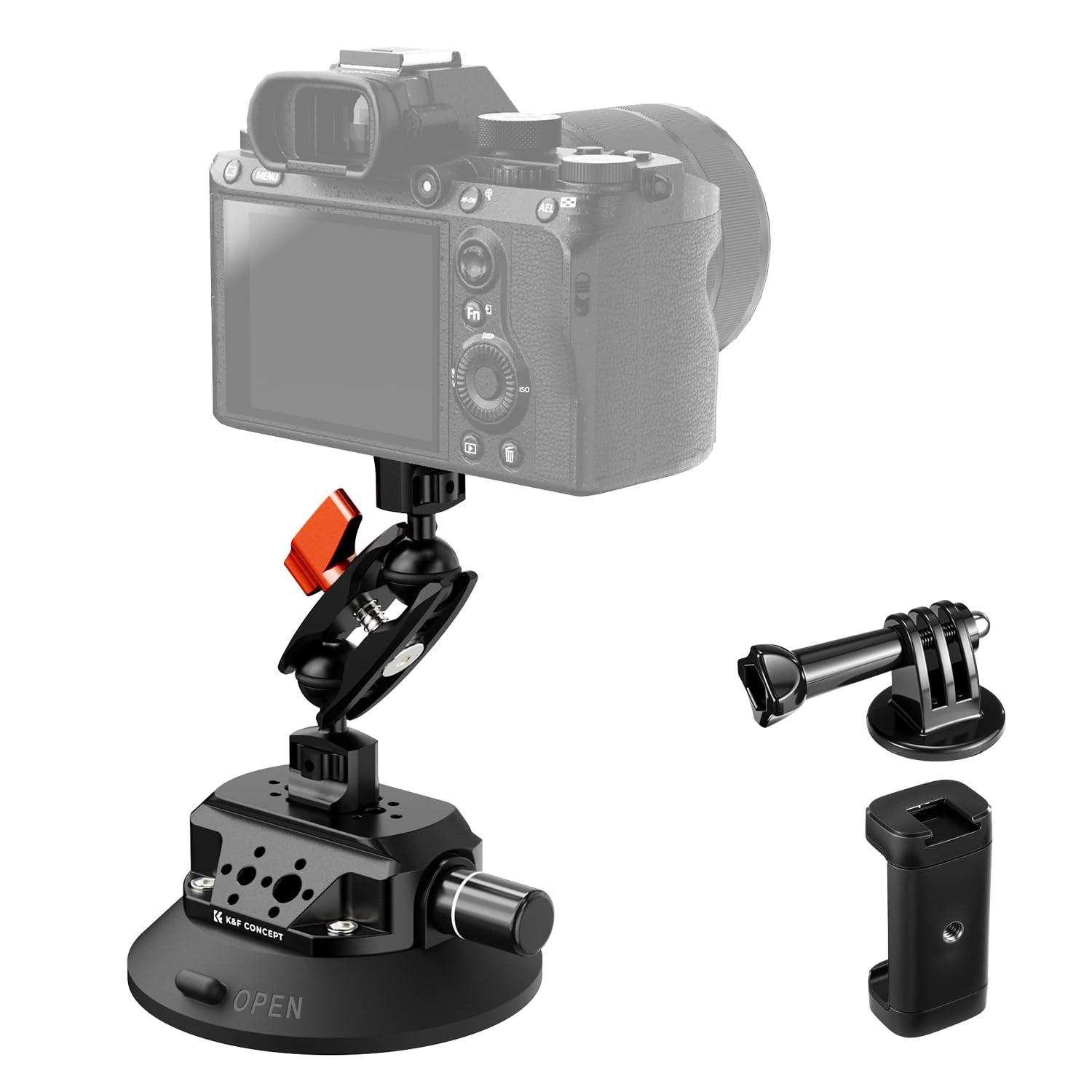 K&F Concept 4.5" Suction Cup Camera Mount with Magic Arm, ARRI Style 1/4" 3/8" Threads, Quick Rel... | Amazon (US)