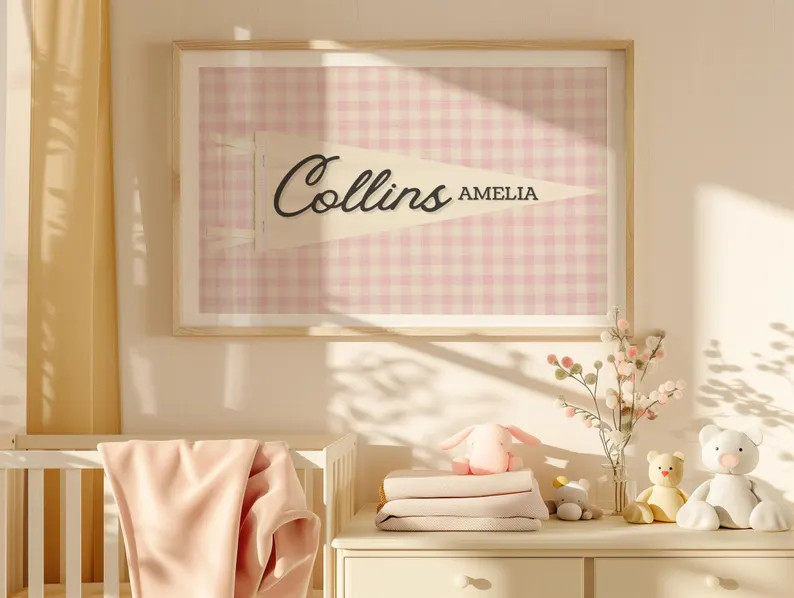Personalized Nursery Name Sign | Vintage Pennant Wall Art | Custom Baby Name Print | Nursery Wall... | Etsy (US)