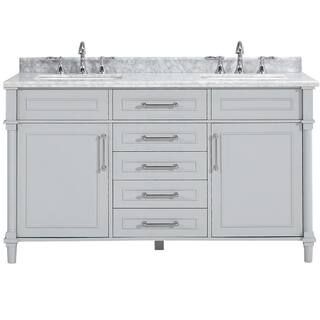 Home Decorators Collection Aberdeen 60 in. W x 22 in. D x 34.5 in. H Bath Vanity in Dove Gray wit... | The Home Depot
