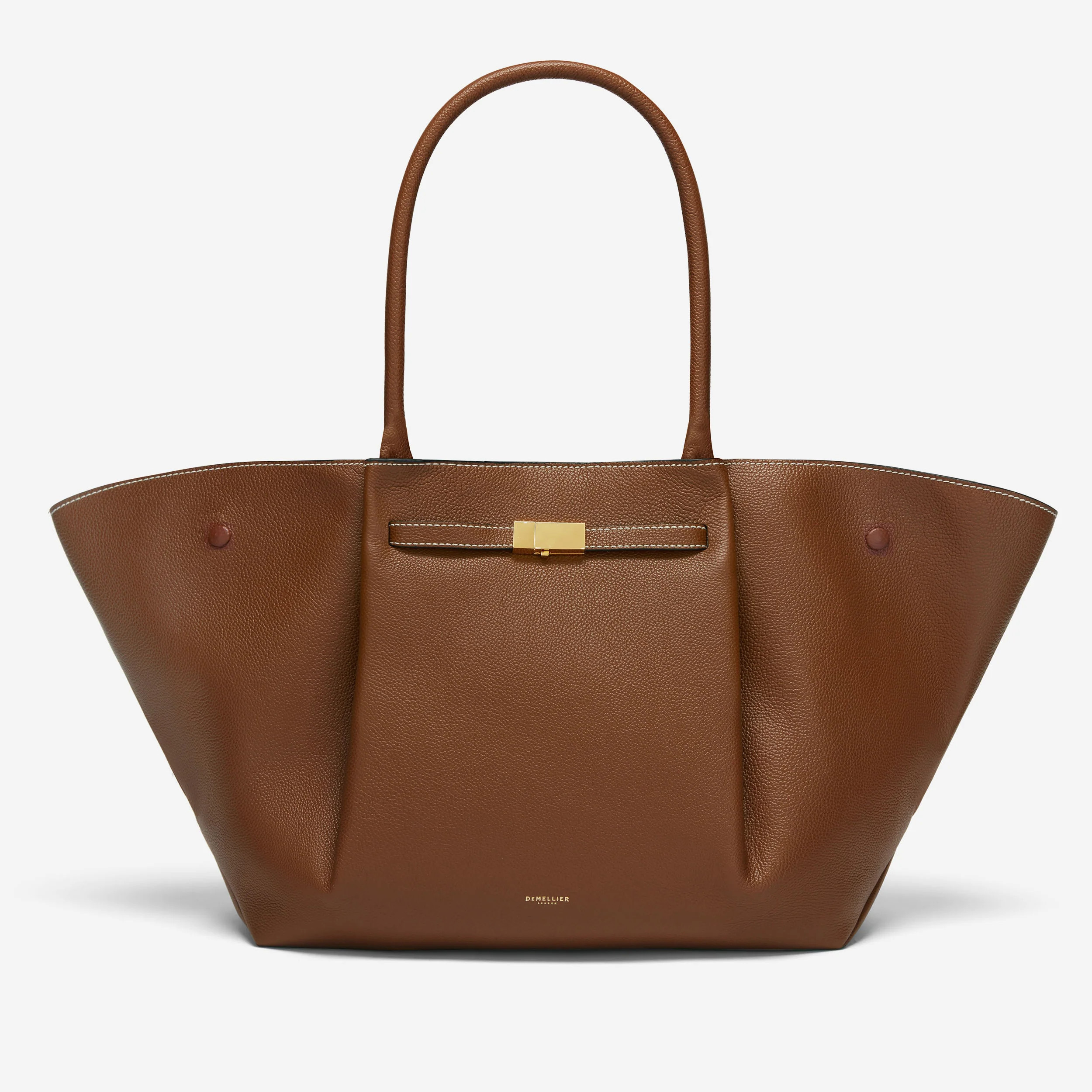 DeMellier The New York in Tan Small Grain Ecru Stitching Leather Shoulder bag | DeMellier