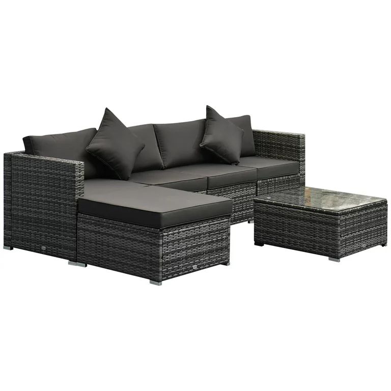 Outsunny 6-Piece Outdoor Patio Rattan Wicker Furniture Set w/ Cushion | Walmart (US)