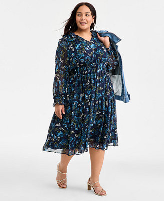 Trendy Plus Size Ruffled-Collar Midi Dress, Macy's Exclusive | Macy's