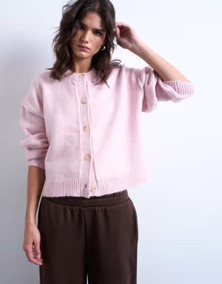 Knitted exposed seam relaxed cardigan in pink | Topshop