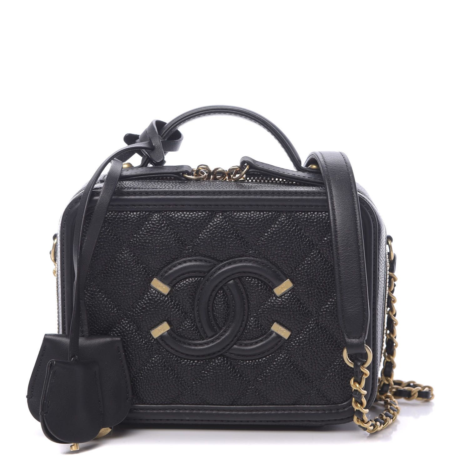 Caviar Quilted Small CC Filigree Vanity Case Black | Fashionphile