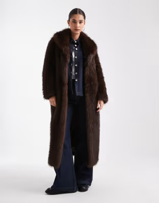 New Look faux fur maxi coat in brown | ASOS (Global)