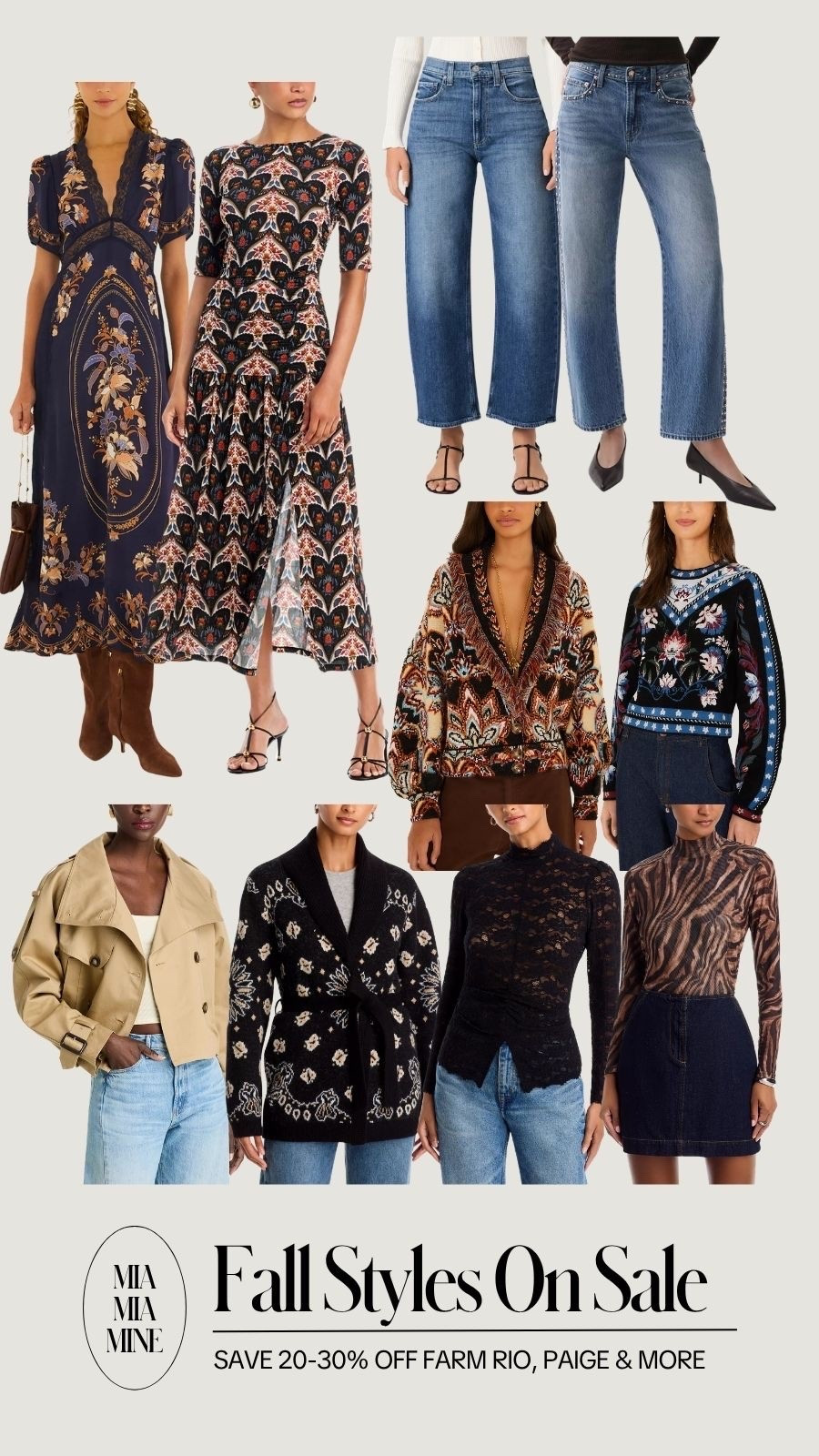 Fall styles on sale! Save 20-30% off Paige denim, Pistola, farm Rio sweaters and dresses.