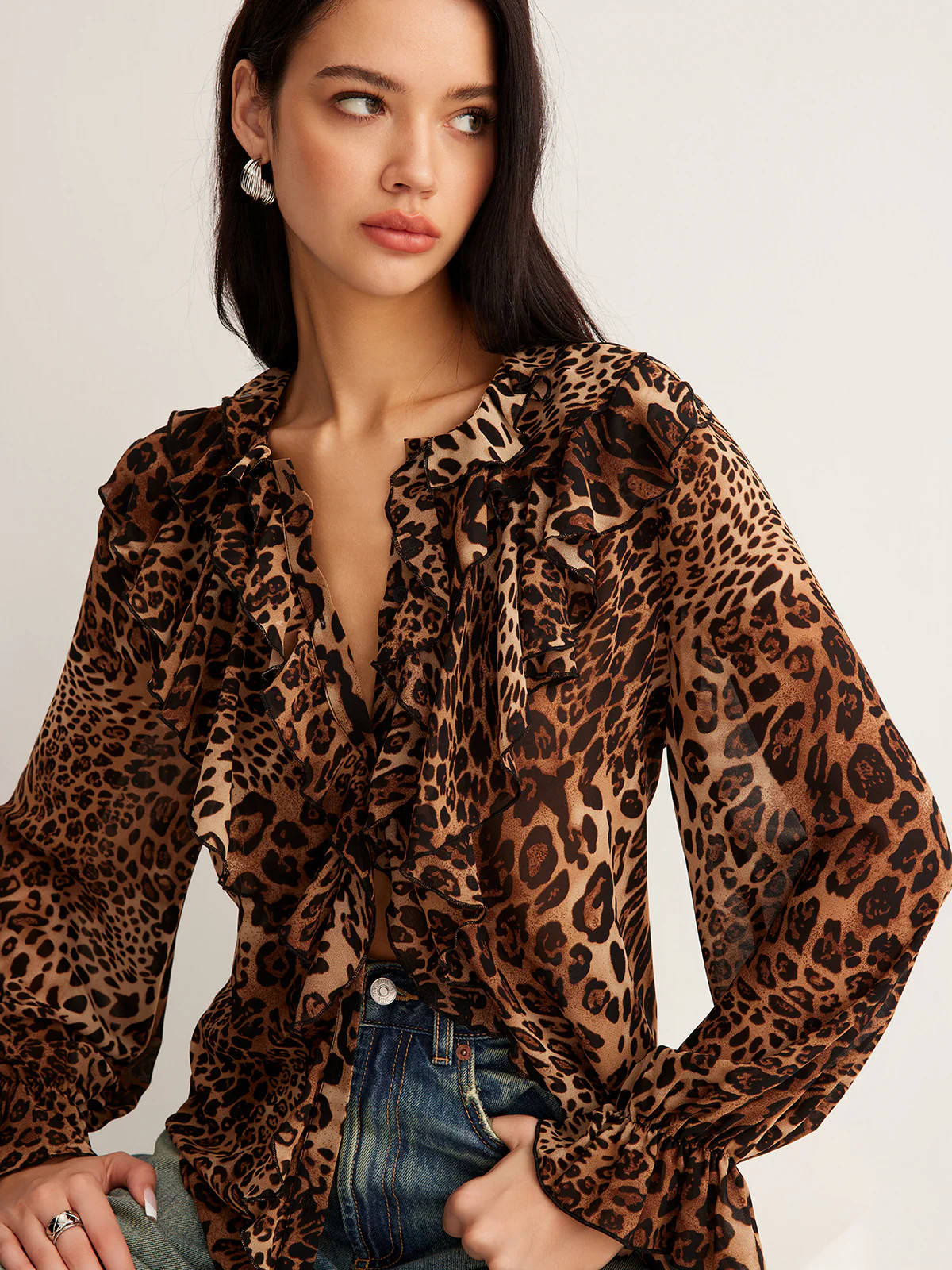 Leopard Printed Ruffle Blouse | Commense