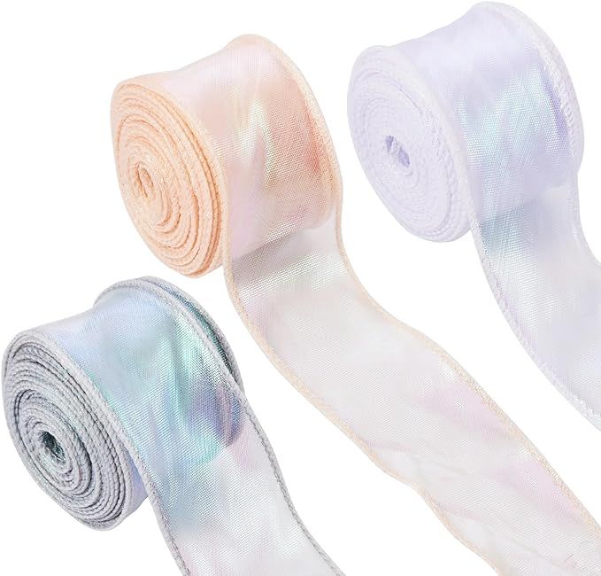 KISSITTY Iridescent Organza Ribbon Sheer Wide Craft Decorative Ribbon for Flowers Floral Bouquets... | Amazon (US)