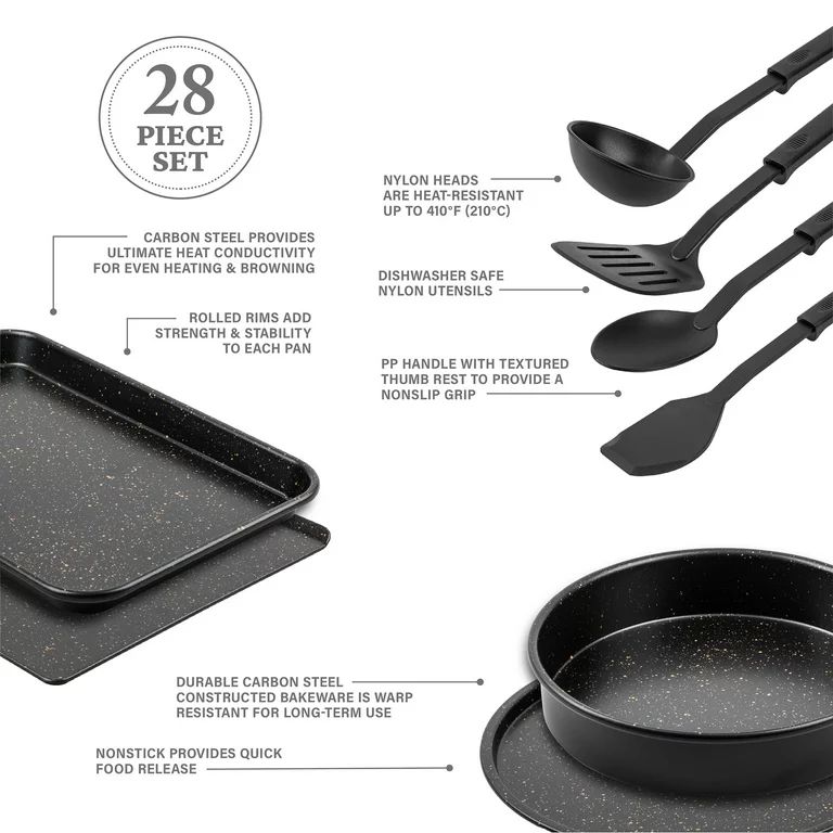 Thyme & Table Non-Stick Cookware & Bakeware, Gold, 28-Pieces Set - Walmart.com | Walmart (US)