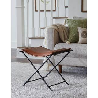 Top Grain Genuine Leather Cinnamon Brown Saddle Seat Bedroom Bench | The Home Depot