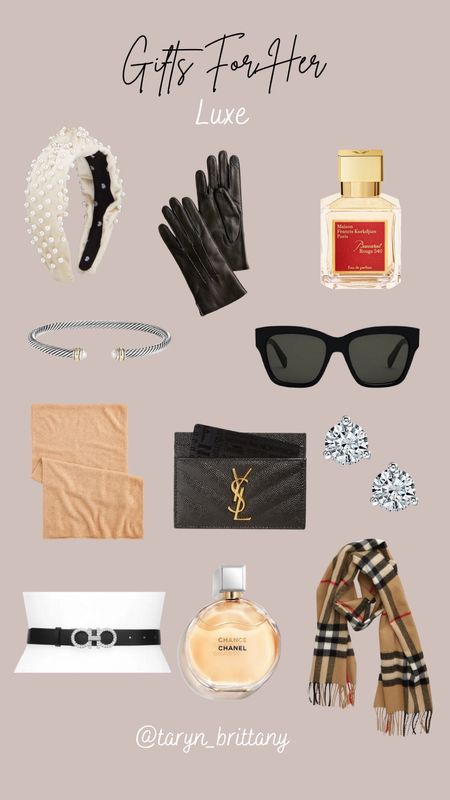 Gifts for her: luxe edition 💗

Pearl headband  
Leather gloves 
Perfume 
David yurman bracelet 
Celebrate sunglasses 
Cashmere wrap scarf 
YSL cardholder 
Diamond earrings 
Ferragamo belt 
Burberry scarf 

Christmas gifts 
Holiday gifts 
Gift ideas 

#LTKHoliday #LTKstyletip #LTKGiftGuide