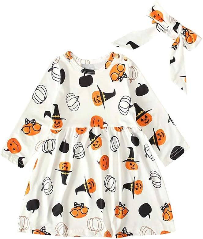 Baby Boys Girls Halloween One-Piece Long Sleeve Jumpsuit Dress Pumpkin Ghost Printed Pajama Outfi... | Amazon (US)