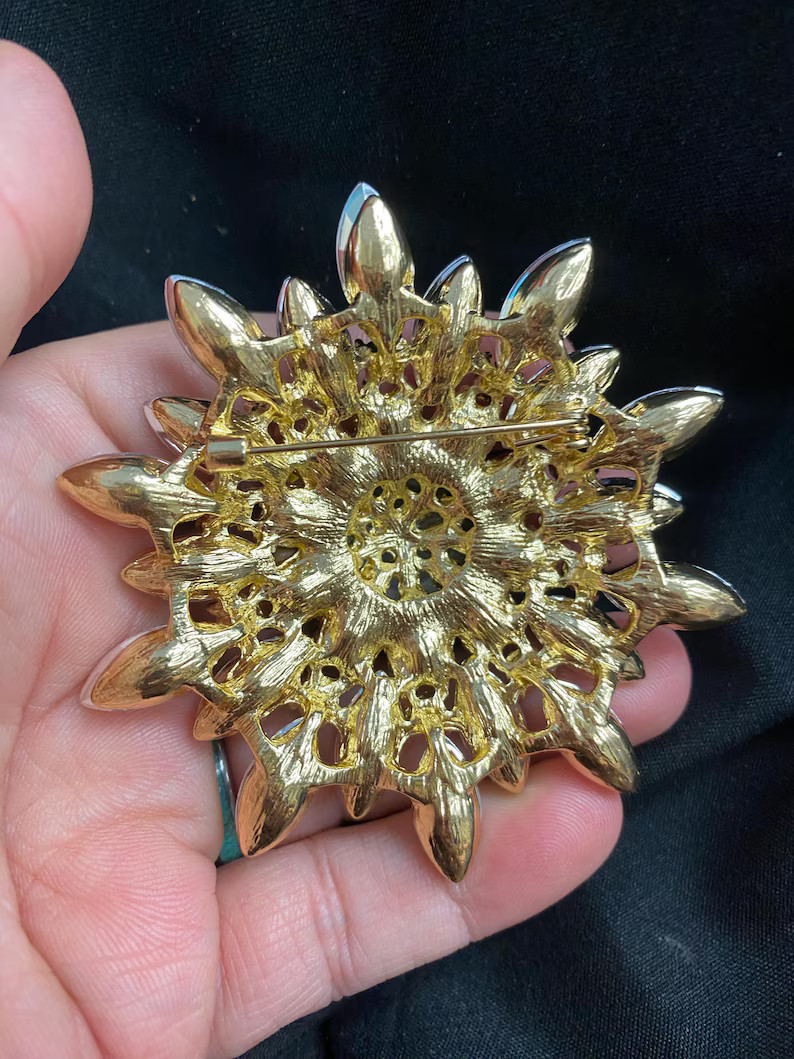 Crystal Vintage Sunburst Style Eyeball Art Brooch With a Handmade Green Glass Iris and Hand Place... | Etsy (US)