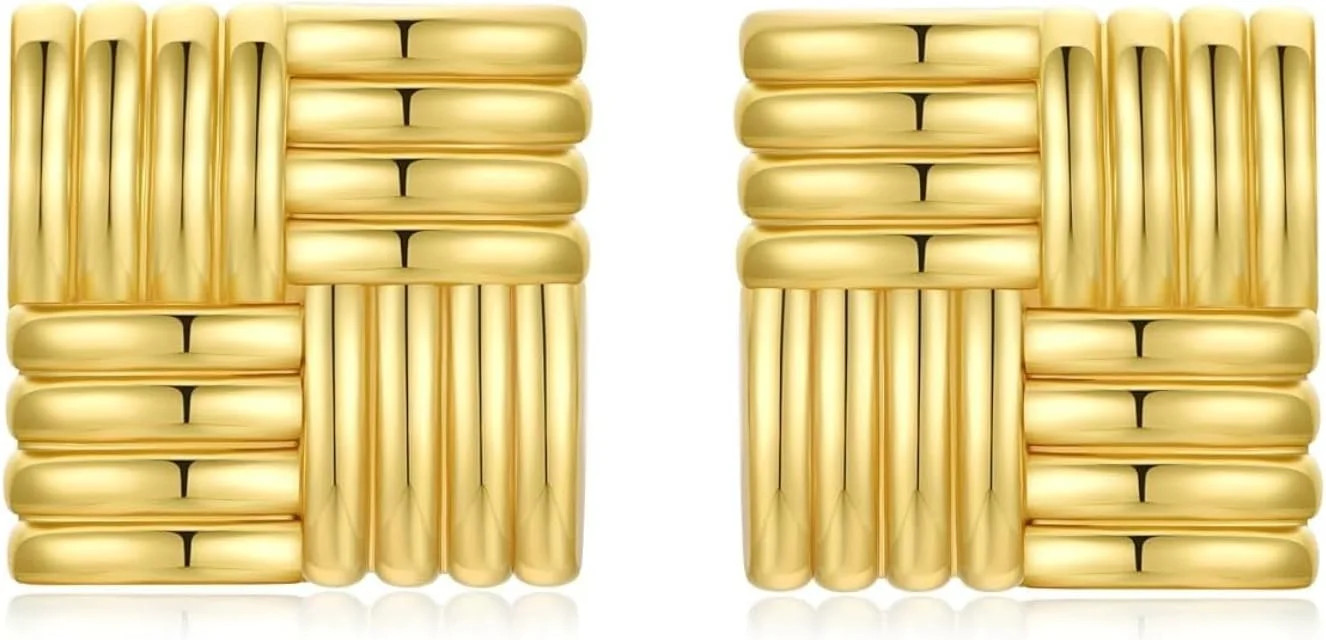 Big Chunky Gold Earrings,14K Gold Plated Trendy Hypoallergenic Statement Geometric Square Shell W... | Walmart (US)