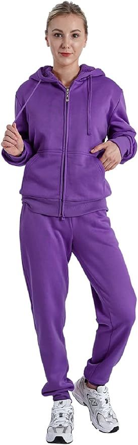 Facitisu Women 2 Piece Outfits Fleece Sweatsuits Tracksuits Lounge Pullover Hoodie Sets with Pock... | Amazon (US)
