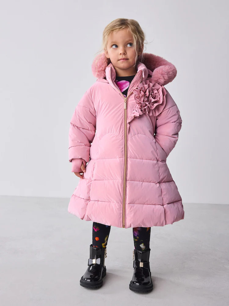 Baker by Ted Baker Pink Shower Resistant Corsage Skirted Padded Coat | Next US