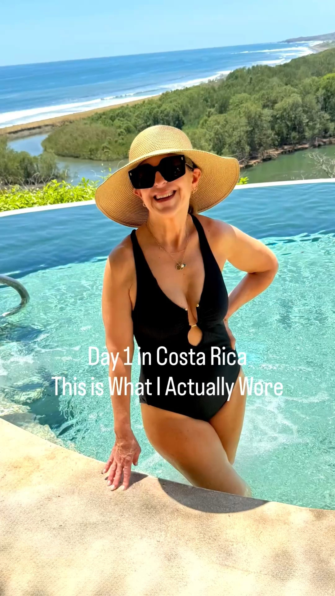 My 1st day in Costa Rica was spent poolside overlooking the Pacific Ocean. The scenery is beautiful! 
I'm wearing a black suit by Becca (linked a similar style) and other suits I’m wearing this week. 

I have my eyes wide open; there is a lot of wildlife to see! 

Follow my stories for more on my 9-day trip to Costa Rica. 

#LTKOver40 #LTKSwim #LTKTravel
