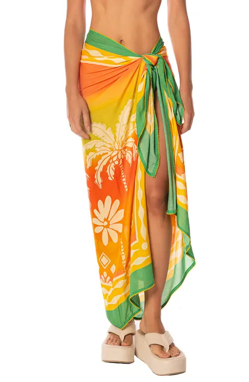 Maaji Tropical Landscape Isla Print Cover-Up Pareo in Orange/Yellow/Bright Green at Nordstrom | Nordstrom