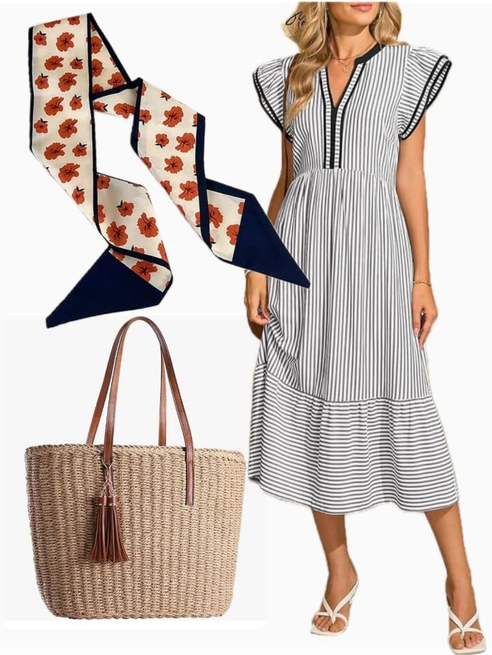 Get ready for summer with this stunning ruffled dress! Pair it with a chic scarf and a stylish st... | Amazon (US)