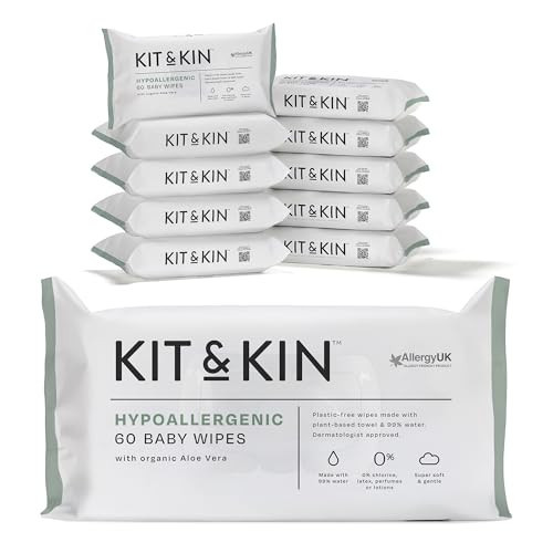 Kit & Kin Premium Baby Wipes, 600 Wet Wipes (10 packs) | Plastic-Free & Super Soft | 99% Water | Hypoallergenic & Dermatologist Approved | No Perfumes | New & Improved Formula | Amazon (UK)