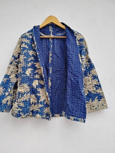Handmade Kantha Jacket Quilted Short Kimono Women Wear White Frida Khalo pink | eBay UK