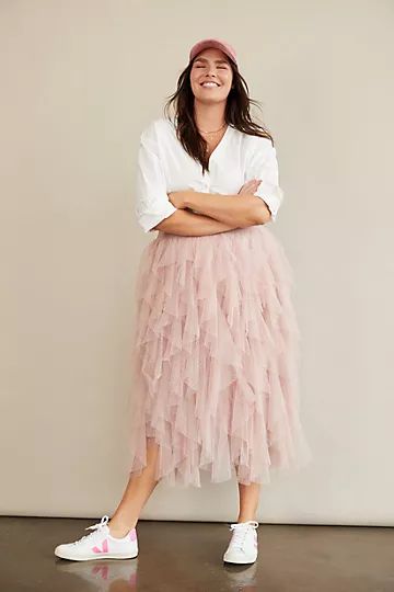 Ruffled Tulle Midi Skirt | Anthropologie (US)