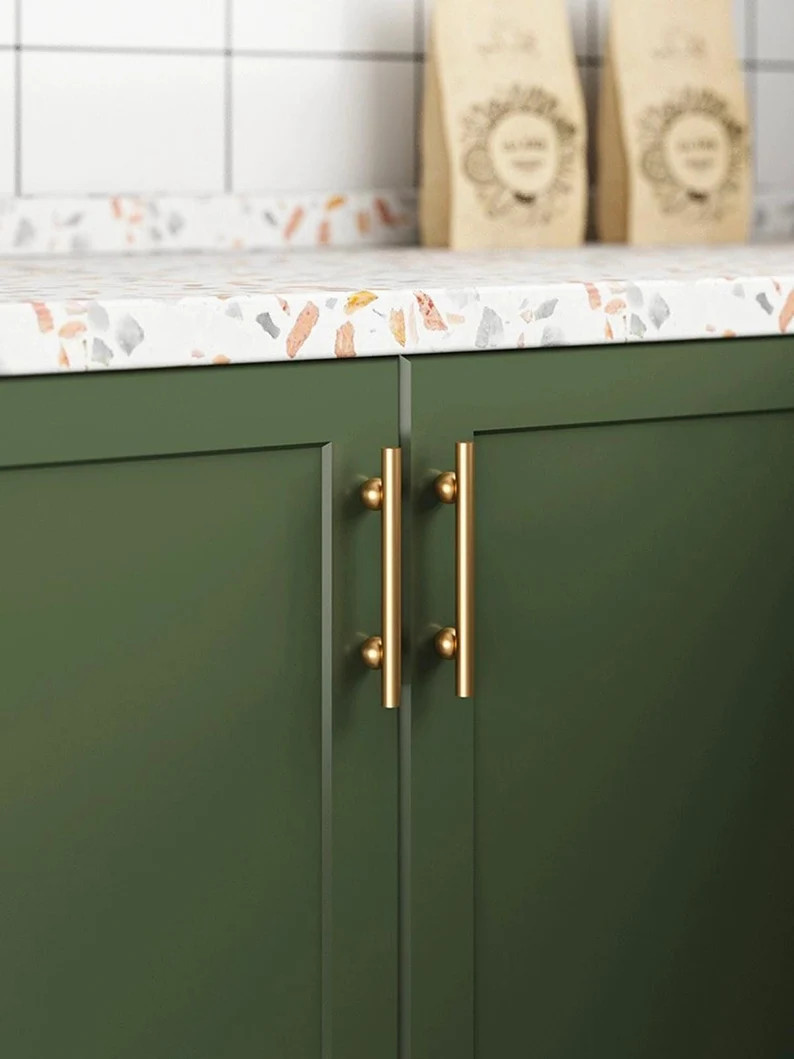 Modern Minimalist Satin Brass Cabinet Pulls, Gold Kitchen Handles, Solid Brass Knobs and Pulls, C... | Etsy (US)