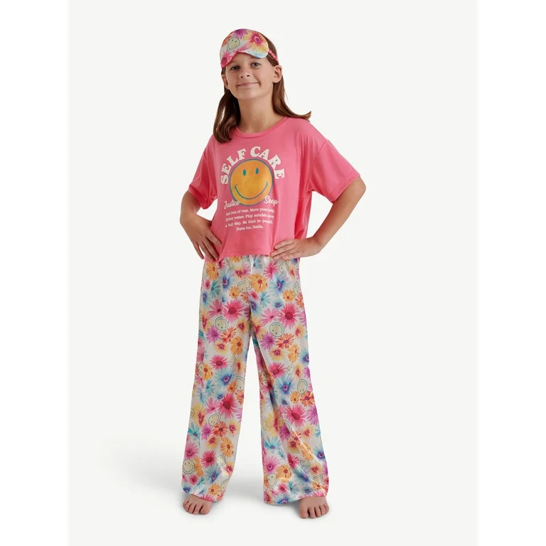 Justice Girls Short Sleeve Top and Pant Pajama Set with Eyemask, 3-piece, Sizes 5-18 & Plus | Walmart (US)