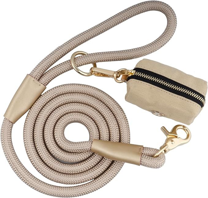 5 FT Nylon Rope Dog Leash with Poop Bag Holder, Heavy Duty Snap Dog Leash, Comfortable Handle Rop... | Amazon (US)