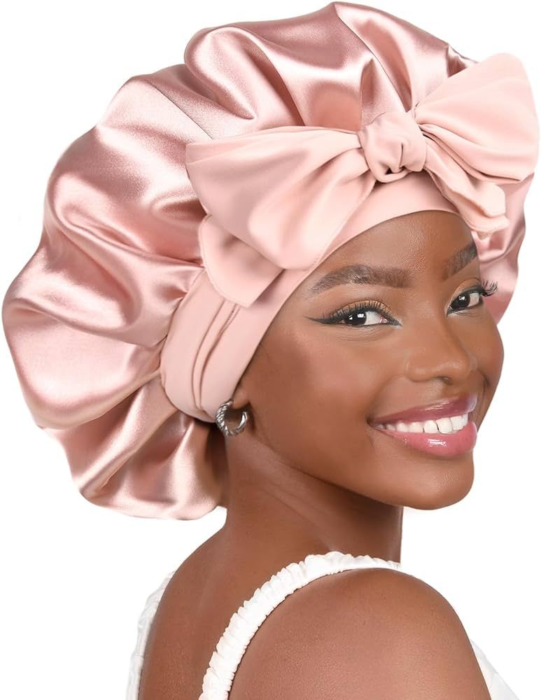 Satin Bonnet Silk Bonnet for Sleeping Double Layer Satin Lined Hair Bonnet with Tie Band Bonnets ... | Amazon (US)