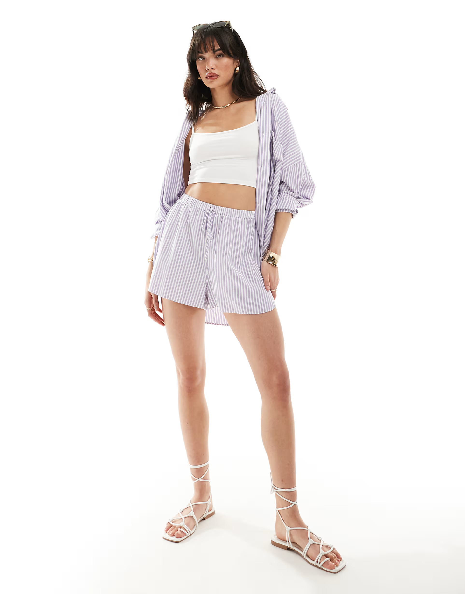 ASOS DESIGN cotton co-ord short in purple stripe | ASOS (Global)