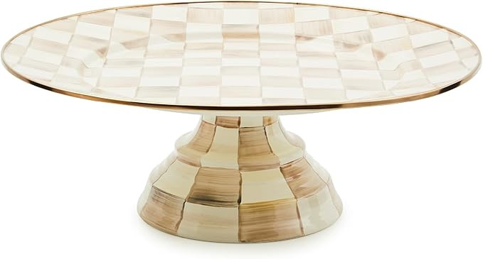 MACKENZIE-CHILDS Enamel Pedestal Platter, Round Cake Stand, Mini, Brown-and-White Mocha Check | Amazon (US)