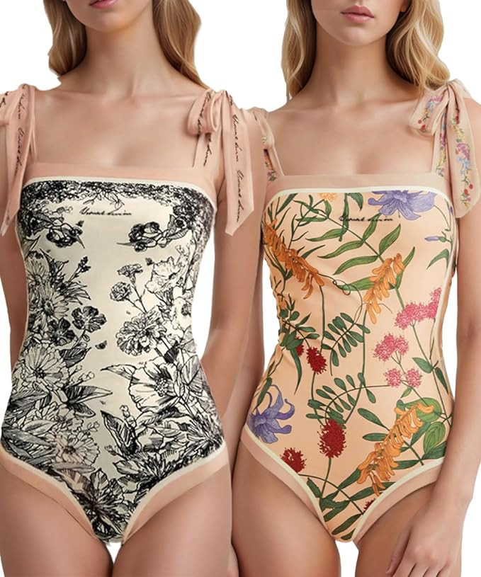 SKAYS Reversible Floral One Piece Swimsuit Women Bathing Suit Vintage Cute with Adjustable Straps... | Amazon (US)