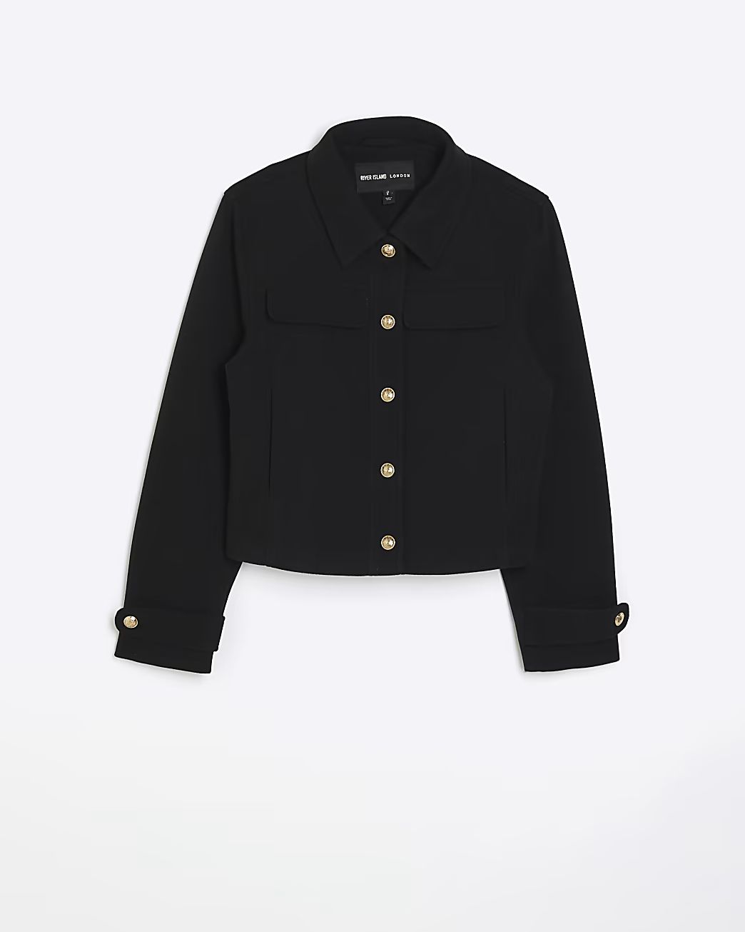 Black buttoned up crop jacket | River Island (UK & IE)