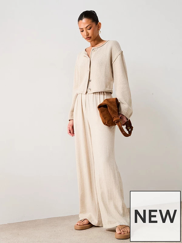 V by Very Cotton Rich Rolled Edge Short Cardigan - Beige | Very (UK)