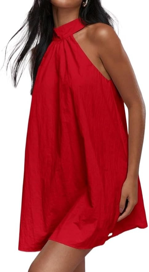 Womens Casual Sleeveless A-Line Mini Dress Flowy Halter Neck Dress for Music Festivals, Weddings,... | Amazon (US)