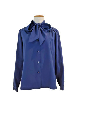 Lee Mar Pageant Navy Blue VTG 1980s Secretary Pussy Bow Blouse Shirt Top 14  | eBay | eBay US