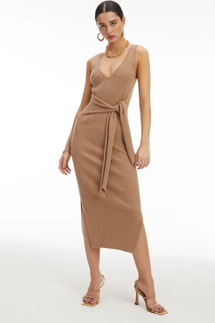 Rib Knit Tie Waist Midi Dress | Nordstrom
