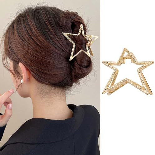 Metal Gold Star-Shape Claw Hair Clips for Thick or Thin Hair - Nonslip Sparkly Hairpins for Women... | Amazon (US)
