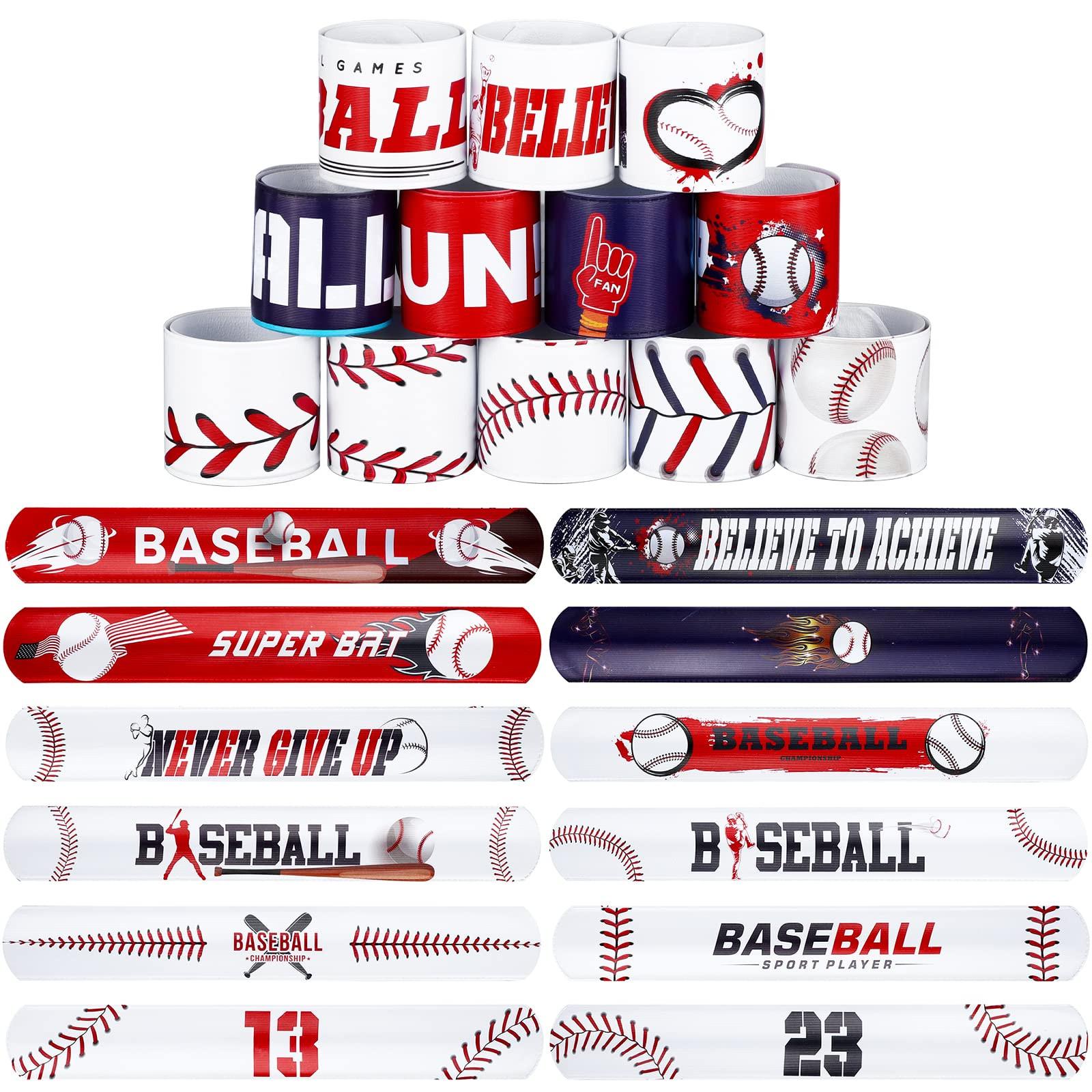 durony 24 Pieces Baseball Snap Bracelets Wristbands Sports Slap Bracelets for Sports Party Favors Classroom Prizes Birthday Gifts, Baseball Elements | Amazon (US)