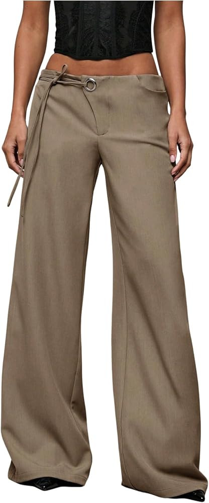 GORGLITTER Women's Low Rise Going Out Formal Dress Pants Wide Leg Work Slacks Pants Business Casu... | Amazon (US)
