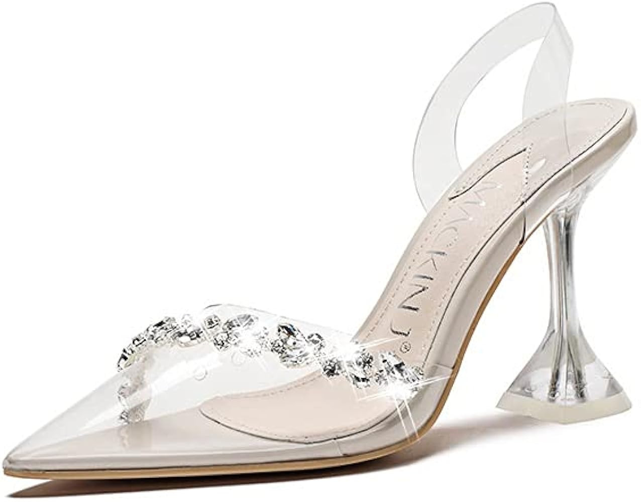MACKIN J 188-7 Women's Clear Heels Pointed Toe Slingback Rhinestone Sandals Dress Shoes | Amazon (US)