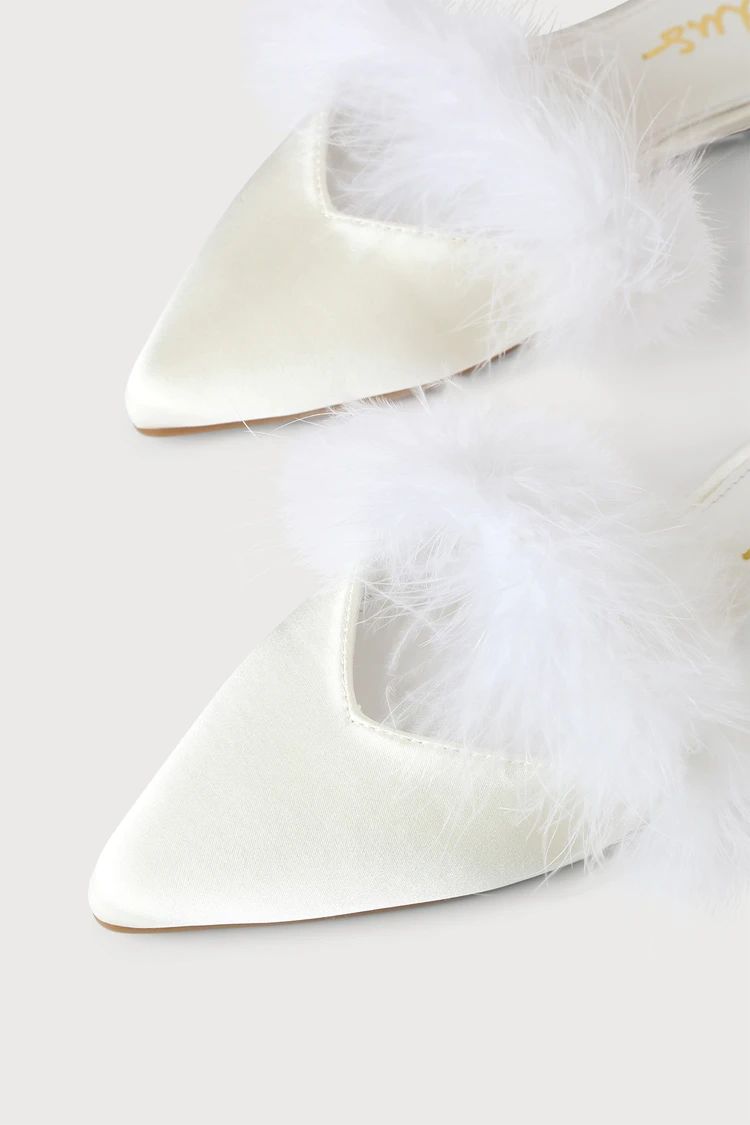 Fazana White Satin Feather Pointed-Toe Mule Slides | Lulus (US)