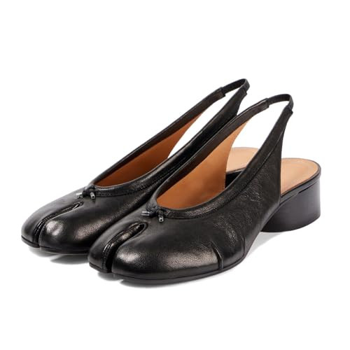KOKOMOMO Black Split Toe Slingback Heels for Women Japanese Tabi Shoes Cylindrical Block Heels Pumps Chunky Heel Office Wedding Party Dress Shoes 1.4 INCH,Size 7 | Amazon (US)
