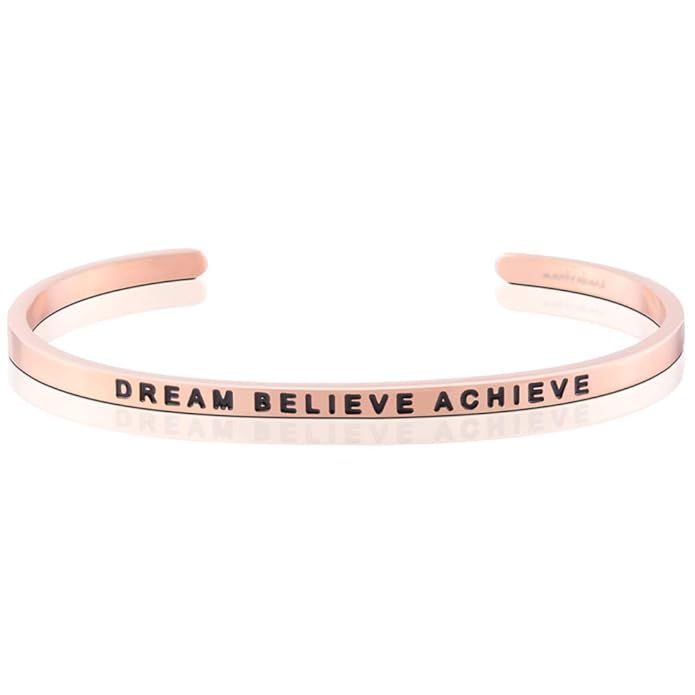 MantraBand Bracelet - Dream Believe Achieve - Inspirational Engraved Adjustable Mantra Cuff - Sil... | Amazon (US)