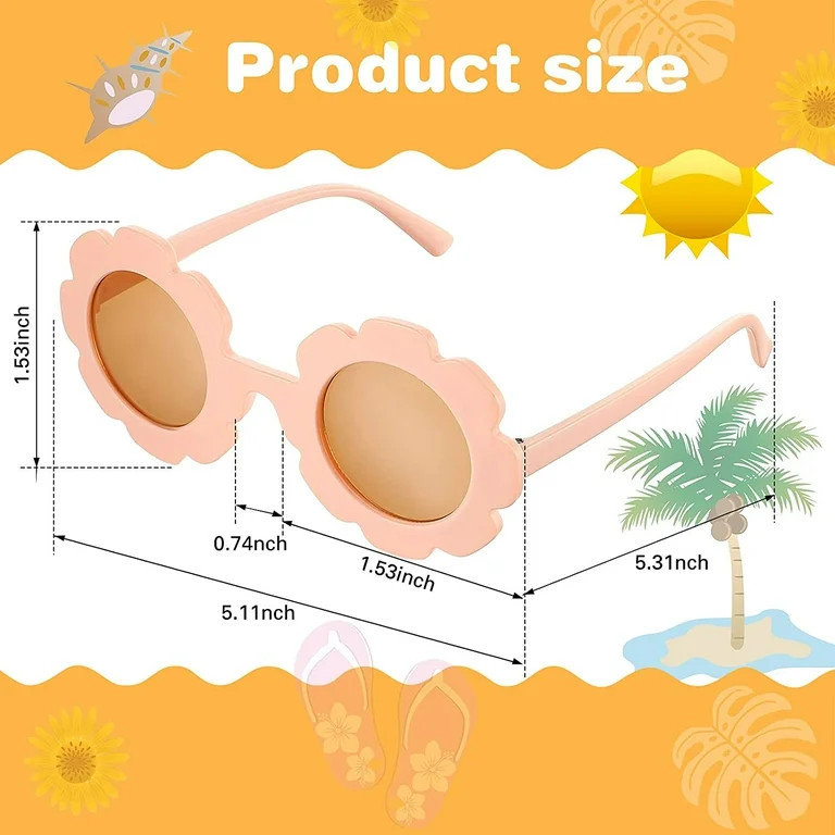3 Pieces Round Flower Sunglasses Girls Flower Glasses Cute Outdoor Beach Eyewear for Toddler Kids | Walmart (US)