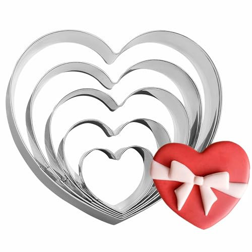 5Pcs Heart Cookie Cutter Set, Large Size 4.7" 3.75" 3" 2.15" 1.38" Heart Shapes Cookies Molds for Anniversary, Bridal, Engagement and Valentines' Day,Wedding with Recipe Instruction | Amazon (US)