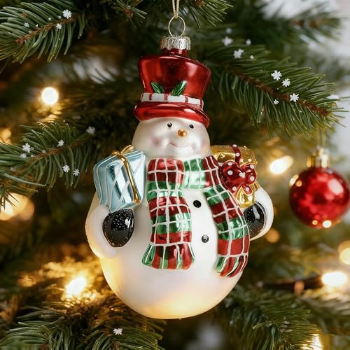Giftgarden Blown Glass Snowman Christmas Ornament, Vintage Christmas Tree Hanging Decoration 5.7 Inches | Amazon (US)