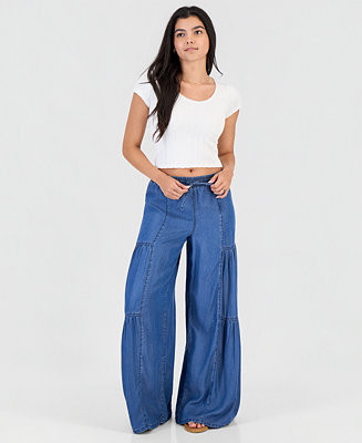 Juniors' Chambray Tiered-Leg Drawstring Pants | Macy's